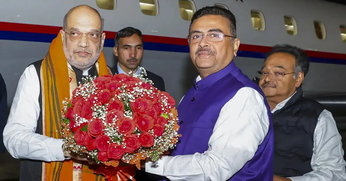 अमित शाह 2 दिन के बंगाल दौरे पर कोलकाता पहुंचे, शमिक-शुभेंदु एक ही कार में, दिलीप ने एयरपोर्ट पर की शिष्टाचार मुलाकात की